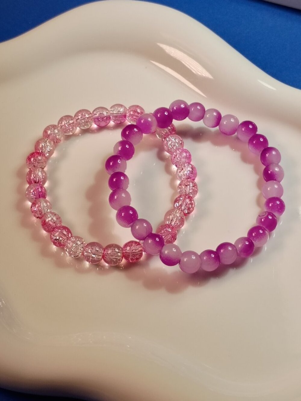 Pretty in Pink 2-Piece Kids Bracelet Stack, Handmade Beaded Bracelets, 5 in